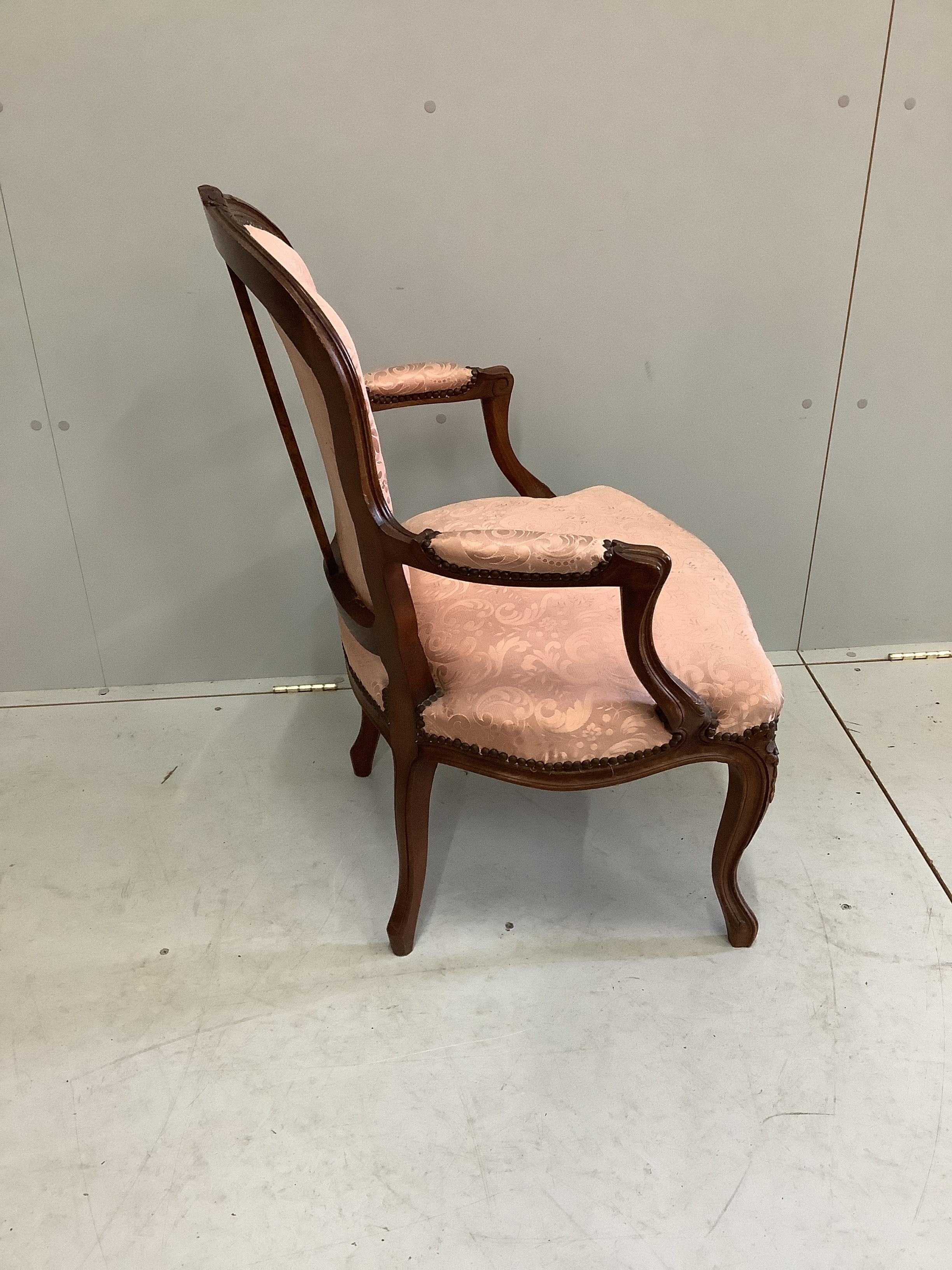 A Louis XV style fauteuil, width 60cm, depth 58cm, height 88cm